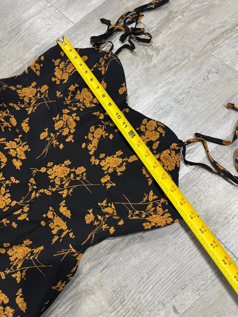 Dress 👗 plus size xxl Floral Tie-Shoulder Midi Dress in Black and Mustard - Picture 6 of 12